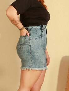 Women Denim Shorts - 藍色 - 查看 2