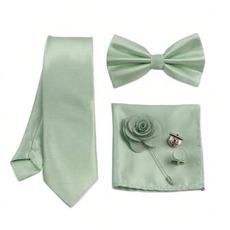 ZONFAZ Set de 5 piezas que incluye corbata de estilo de negocios, corbatín, pañuelo, gemelos y broche a cuadros finos, ideal para padrinos, eventos de boda, citas, Día de San Valentín