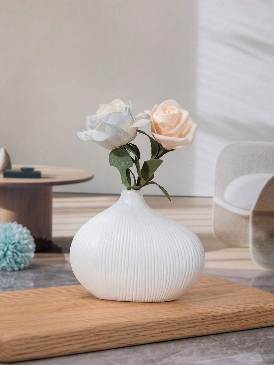 1pc Polyresin Seashell Shaped Home Decor Flower Vase Ornament - White - View 1