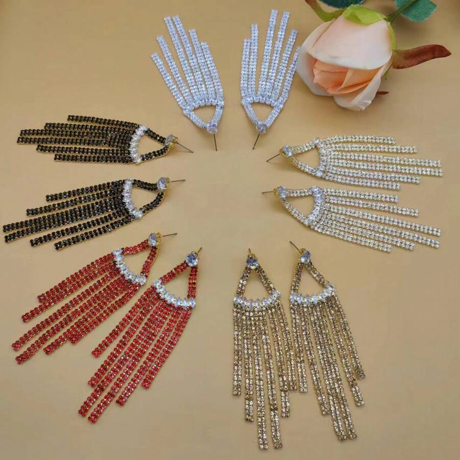 2024 Hàng mới đến Đúng mốt Kịch Sang trọng Giường đôi Máy khoan Pha lê & Đầy màu sắc Tua Hoa tai Đối với phụ nữ Đối với Linh hoạt Buổi tiệc , Yến tiệc Tai Đồ trang trí - Nhiều màu - Xem 1