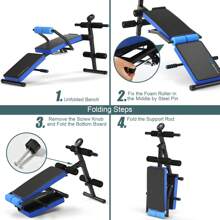 Adjustable Weight Bench, Folding Strength Training Benches With LCD Monitor, Home Gym Office Workout Fitness Sit Up Board - Blue - View 4