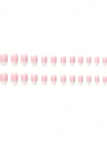 24pcs Gradient Pink & Nude Short False Nails For Ballet Style Teen Girls +1pc Jelly Glue + 1pc Nail File Press On Nails Nail Supplies - Multicolor - View 2