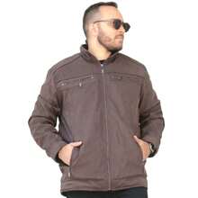 Plus Size Men's Twill Jacket Lined With Fur On The Inside Sizes G1 G2 G3 G4 G5 G6 G7 G8 Black, Green, Dark Brown And Light Brown. - 鏽棕色 - 查看 1