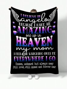 1入信封式卡通圖案簡約法蘭絨毯,適用於家庭、野餐和旅行,懷念母親,紀念禮物 - 彩色 - 查看 1