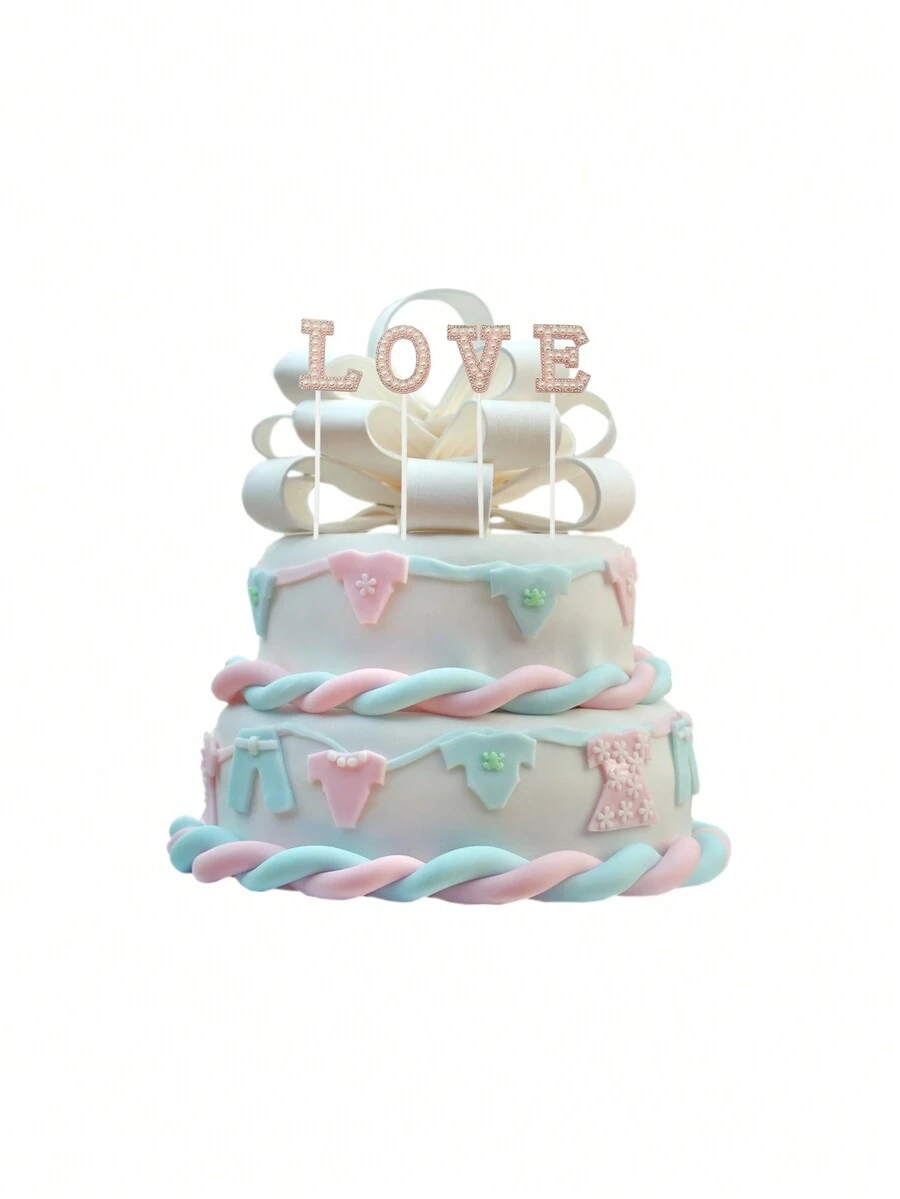 1 Set Cake Decoration Supplies With 'love' Letter Shaped Toppers For Beautiful Decoration, Great For Mother's Day Gift - Golden 2 - View 1