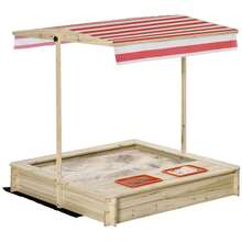 Sabbiera per Bambini 3-8 Anni in Legno con Tettuccio Regolabile e Sedili, Gioco da Giardino con 2 Bacini, 118 x 118 x 118 cm - Giallo - Visualizzare 4