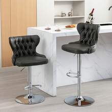 25-33 Inch PU Leather Bar Stools, Counter Height Adjustable Swivel Barstools High Bar Chairs With Back & Metal Base, Stools Chair With Footrest For Home Kitchen Island, Pub(Beige, Set Of 6)