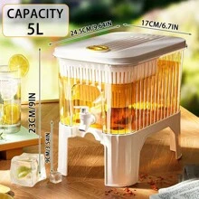 1pc 5l Beverage Dispenser With Faucet Tap - Large Capacity Water Container For Fridge, Dispenser For Juice/Tea/Cold Drinks/Fruit Infused Water - White - View 2
