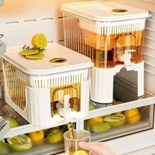 1pc 5l Beverage Dispenser With Faucet Tap - Large Capacity Water Container For Fridge, Dispenser For Juice/Tea/Cold Drinks/Fruit Infused Water - White - View 1