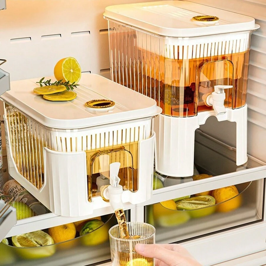 1pc 5l Beverage Dispenser With Faucet Tap - Large Capacity Water Container For Fridge, Dispenser For Juice/Tea/Cold Drinks/Fruit Infused Water - White - View 1