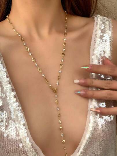 1條銀/金空心心形夾式y頸鍊,適用於派對、音樂節和情人節