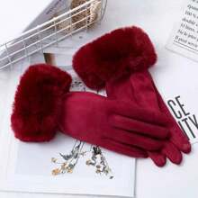 Women Full Finger Gloves - 酒紅色 - 查看 1