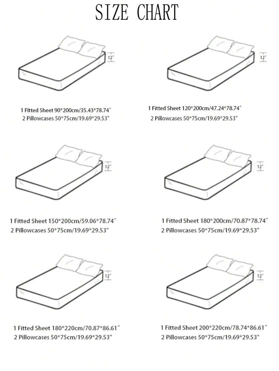 3pcs/Set Printed Fitted Sheet Set, Including 1 Fitted Sheet And 2