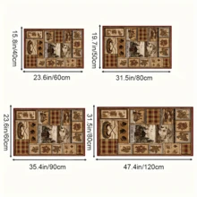 1入組棕色九宮格風格山水和熊和鹿圖案裝飾地毯,使用水晶絨面料,800克/平方米,點膠防滑底部和花朵壓花技術,適用於客廳和臥室地板裝飾,防水和舒適的坐墊,可用於酒店客房地板裝飾 - 棕色 - 查看 2