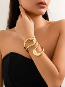 1pc Vintage Asymmetrical Multi-Layer Hollow Out Metallic Open Choker Necklace & Bracelet Set For Women, Golden & Silver, Charismatic Gift For Everyday Outfit - Gold + Silver - View 6