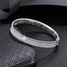 Set de 2 piezas de pulsera y anillo de circonita cúbica de círculo completo para mujer con estilo nupcial