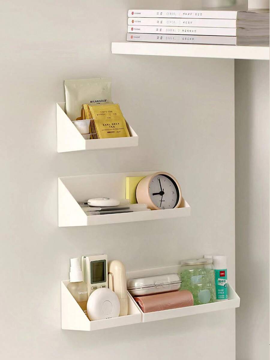 1 pieza Caja de almacenamiento inclinada para el hogar con soporte de almacenamiento montado en la pared adhesivo