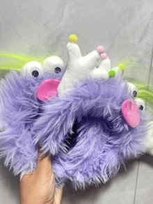 可愛的毛絨怪獸女孩頭帶（隨機顏色） - 彩色 - 查看 2