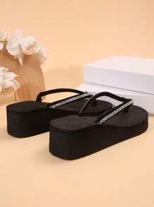 Chanclas Con Decoración De Strass Para Mujer. Con Suela Gruesa, Liviana Y Cómoda. Genial Para Usar En La Playa Y Al Aire Libre