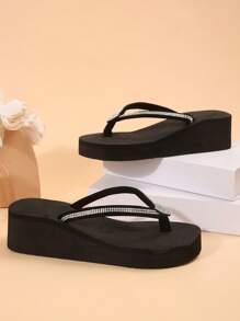 Chanclas Con Decoración De Strass Para Mujer. Con Suela Gruesa, Liviana Y Cómoda. Genial Para Usar En La Playa Y Al Aire Libre
