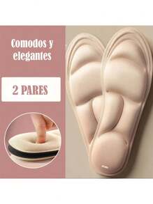 Par De Plantillas Ultra Sueves Memory Foam 5D Con Absorcion De Impactos Transpirable De Arco Soporte 23-26 - Beis - Ver 3