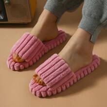 Spring/Summer Fluffy Stripe Patterned Lightweight Soft-Sole Open Toe Slippers For Indoor Use - Purple - View 5
