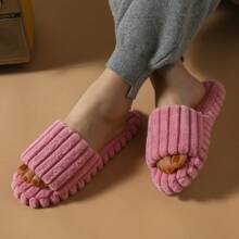 Spring/Summer Fluffy Stripe Patterned Lightweight Soft-Sole Open Toe Slippers For Indoor Use - Purple - View 4
