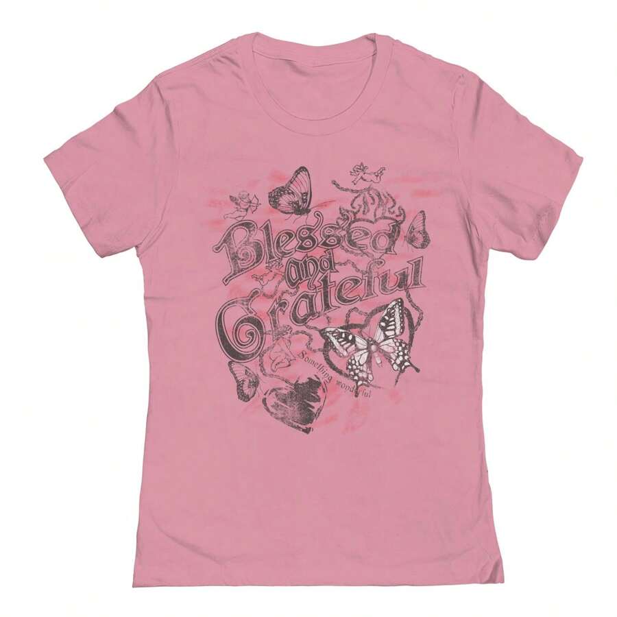 Nearly There Grateful 2 Graphic Ladies Cotton Short-Sleeve T-Shirt - Hồng - Xem 1