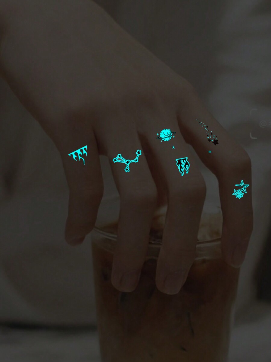 (6 Sheets/Pack) Cartoon Noctilucent Animal, Cat Head, Space, Bat, Flame