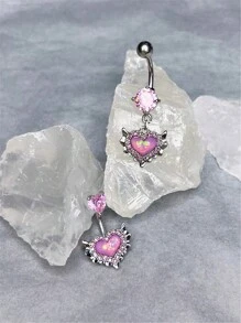 1 件水钻不锈钢心形肚脐穿孔首饰，甜美性感的 Y2K 风格首饰 - 款式 - 查看 5