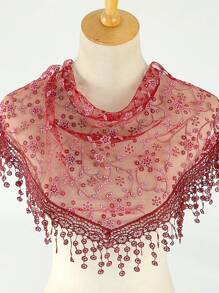 1 pieza/2 piezas Chal/Bufanda de mujer de unicolor/estampado de encaje con flecos, casual y versátil para primavera/verano - bufanda triangular - Ver 9