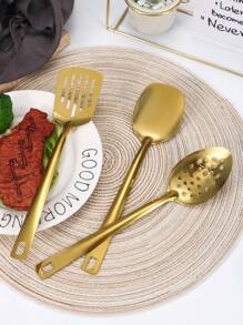 1/4/6pcs Stainless Steel Kitchen Utensil Set, Including Serving Spoon, Salad Spoon, Cake Shovel, Skimmer, Small Spoon And Turner. Multi-Purpose Cutlery Set For Home, Restaurant, Party, Etc. ,Kitchen,Christmas Gift - Gold - View 4