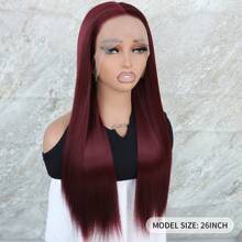26 Inch Dài Thẳng Sợi tổng hợp Ren Mặt trước Tóc giả Màu Đỏ Sâu Màu sắc 13x4 Ren Khu vực Phần Nhổ trước Với Mái Tóc Em Bé Xung quanh Chân tóc tự nhiên Glueless Chống nóng Chất xơ Phía trước Ren Tóc giả Đối với Thời trang NỮ Cô gái Buổi tiệc Kỳ nghỉ trình diễn Trang điểm Sử dụng Mặc hàng ngày - Màu Đỏ Sâu - Xem 3