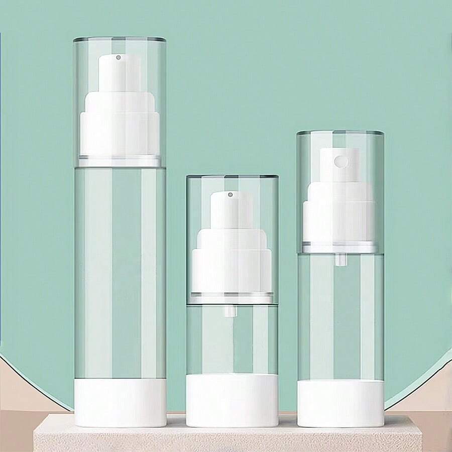 1pc Vacuum Press Bottle, 15ML/30ML/50ML/100ML, For Dispensing Lotion, Spray For Cosmetics, Skincare, Shower Gel, Shampoo And Perfume Travel Portable Empty Bottle