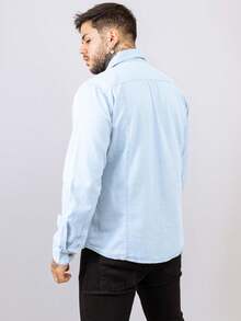 Men Shirts - 淺色水洗藍 - 查看 3