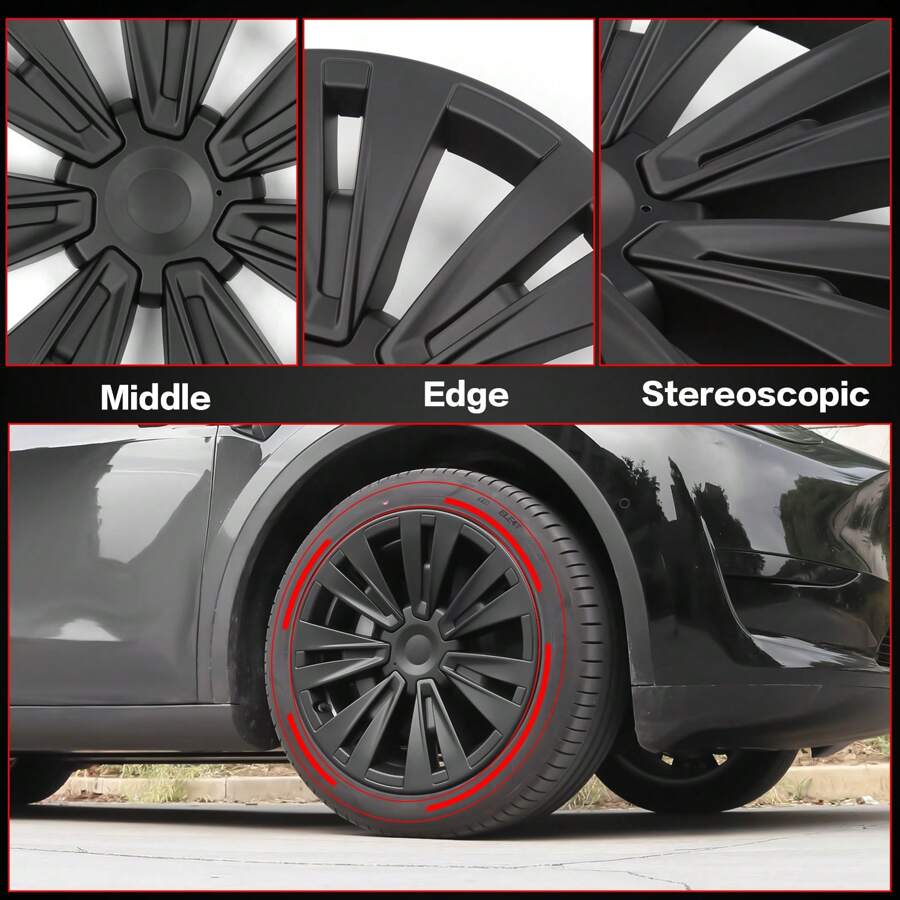 4PCS Wheel Covers For 2020-2023 Tesla Y 19-Inch ABS Hubcap Rim Protectors Whirlwind-Shaped Wheel Trim Covers By IKON MOTORSPORTS. - Model X Gaya Kotak-kotak - Hitam Matte - View 1