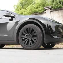 4PCS Wheel Covers For 2020-2023 Tesla Y 19-Inch ABS Hubcap Rim Protectors Whirlwind-Shaped Wheel Trim Covers By IKON MOTORSPORTS. - Model X Gaya Kotak-kotak - Hitam Matte - View 5