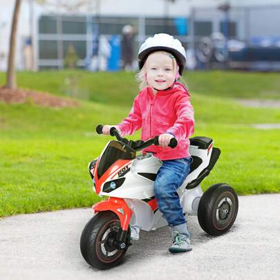 HOMCOM Motocicletta a 3 ruote per bambini da 18 a 36 mesi, con musica e luci, senza pedali, in PP e metallo, colore bianco e rosso