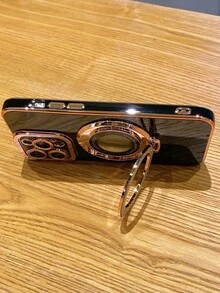 1個鍍金純色、加厚、防摔、高檔、時尚豪華的手機戒指支架,磁吸式手機殼,軟殼,適用於蘋果手機 - 黑色 - 查看 5