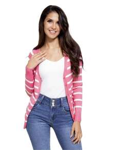 Suéter para Mujer con Botones Cuellos V con Parches de Piel Cómodo y Acogedor - Rosa Fucsia - Ver 3