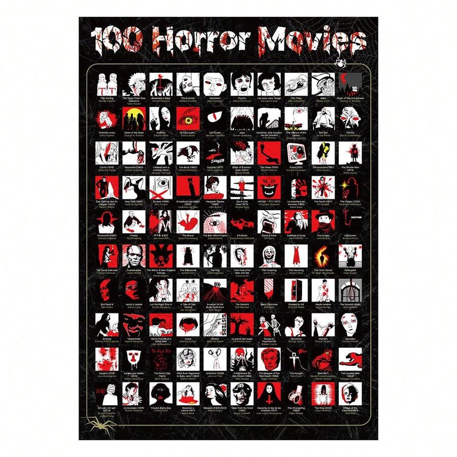 100 Movies Scratch Off Poster - Top Films Of All Time Bucket List (16.5" X 23.4") - 100 Phim Kinh Dị - Xem 1