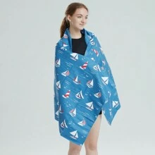 WAVEBOHA 1 Khăn che phủ bãi biển thiết kế thuyền buồm màu xanh lam được làm bằng chất liệu sợi siêu mịn, nhanh khô, siêu thấm, mềm mại, di động, thích hợp cho bãi biển, bờ biển, phòng tắm, bơi lội và thể dục, dễ dàng làm sạch và chăm sóc, chất liệu thoải mái - Màu xanh lam - Xem 5