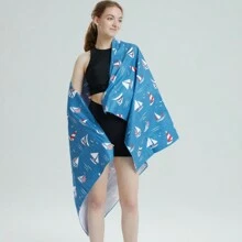 WAVEBOHA 1 Khăn che phủ bãi biển thiết kế thuyền buồm màu xanh lam được làm bằng chất liệu sợi siêu mịn, nhanh khô, siêu thấm, mềm mại, di động, thích hợp cho bãi biển, bờ biển, phòng tắm, bơi lội và thể dục, dễ dàng làm sạch và chăm sóc, chất liệu thoải mái - Màu xanh lam - Xem 3