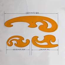 1 Set Plantilla De Dibujo Con Regla De Curva Y Juego De Curvas Francesas, Herramienta De Diseño Para Arte Y Manualidades - Amarillo - Ver 2