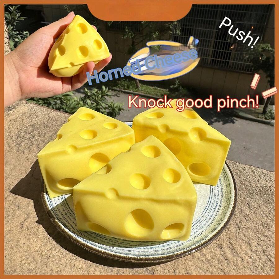 3入組創意鬆軟奶酪減壓玩具,抗壓擠壓玩具,金色奶酪,有趣的緩解工具