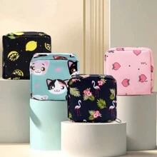 1 pièce Mignon Sac de rangement de serviettes hygiéniques portable à dessin animé en tissu pur grande capacité, sac de maquillage, pochette de soin de la peau, trousse de toilette, cube d'emballage, essentiels de voyage, essentiels de croisière, essentiels de dortoir, cadeaux pour demoiselles d'honneur, cadeaux pour maman, cadeaux d'anniversaire, cadeaux pour amis et enseignants, décoration de maison, décoration de salle de bain, salon, chambre à coucher, organisateur de salle de bain, organisateur de bijoux, organisateur d'huile à lèvres, organisateur de vernis à ongles