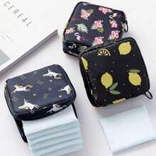 1 pièce Mignon Sac de rangement de serviettes hygiéniques portable à dessin animé en tissu pur grande capacité, sac de maquillage, pochette de soin de la peau, trousse de toilette, cube d'emballage, essentiels de voyage, essentiels de croisière, essentiels de dortoir, cadeaux pour demoiselles d'honneur, cadeaux pour maman, cadeaux d'anniversaire, cadeaux pour amis et enseignants, décoration de maison, décoration de salle de bain, salon, chambre à coucher, organisateur de salle de bain, organisateur de bijoux, organisateur d'huile à lèvres, organisateur de vernis à ongles