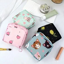 1 pièce Mignon Sac de rangement de serviettes hygiéniques portable à dessin animé en tissu pur grande capacité, sac de maquillage, pochette de soin de la peau, trousse de toilette, cube d'emballage, essentiels de voyage, essentiels de croisière, essentiels de dortoir, cadeaux pour demoiselles d'honneur, cadeaux pour maman, cadeaux d'anniversaire, cadeaux pour amis et enseignants, décoration de maison, décoration de salle de bain, salon, chambre à coucher, organisateur de salle de bain, organisateur de bijoux, organisateur d'huile à lèvres, organisateur de vernis à ongles