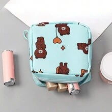 1 pièce Mignon Sac de rangement de serviettes hygiéniques portable à dessin animé en tissu pur grande capacité, sac de maquillage, pochette de soin de la peau, trousse de toilette, cube d'emballage, essentiels de voyage, essentiels de croisière, essentiels de dortoir, cadeaux pour demoiselles d'honneur, cadeaux pour maman, cadeaux d'anniversaire, cadeaux pour amis et enseignants, décoration de maison, décoration de salle de bain, salon, chambre à coucher, organisateur de salle de bain, organisateur de bijoux, organisateur d'huile à lèvres, organisateur de vernis à ongles