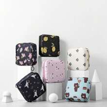 1 pièce Mignon Sac de rangement de serviettes hygiéniques portable à dessin animé en tissu pur grande capacité, sac de maquillage, pochette de soin de la peau, trousse de toilette, cube d'emballage, essentiels de voyage, essentiels de croisière, essentiels de dortoir, cadeaux pour demoiselles d'honneur, cadeaux pour maman, cadeaux d'anniversaire, cadeaux pour amis et enseignants, décoration de maison, décoration de salle de bain, salon, chambre à coucher, organisateur de salle de bain, organisateur de bijoux, organisateur d'huile à lèvres, organisateur de vernis à ongles